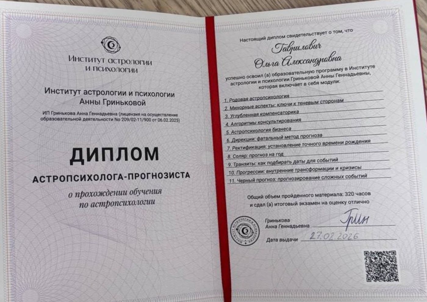 Фотография документа: Диплом астропсихолога-прогнозиста